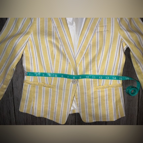 VINTAGE Banana Republic Blazer, Yellow, Cream Stripe, Womens, Sz 0P, Linen Blend - Picture 8 of 9